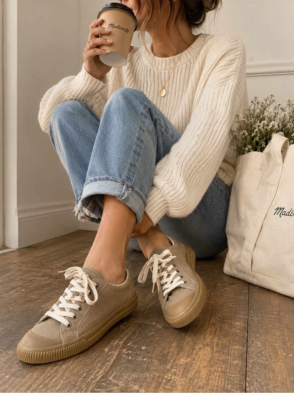 Madewell Canvas Lace Up Sneakers Tan Gum Sole Women’s 9.5